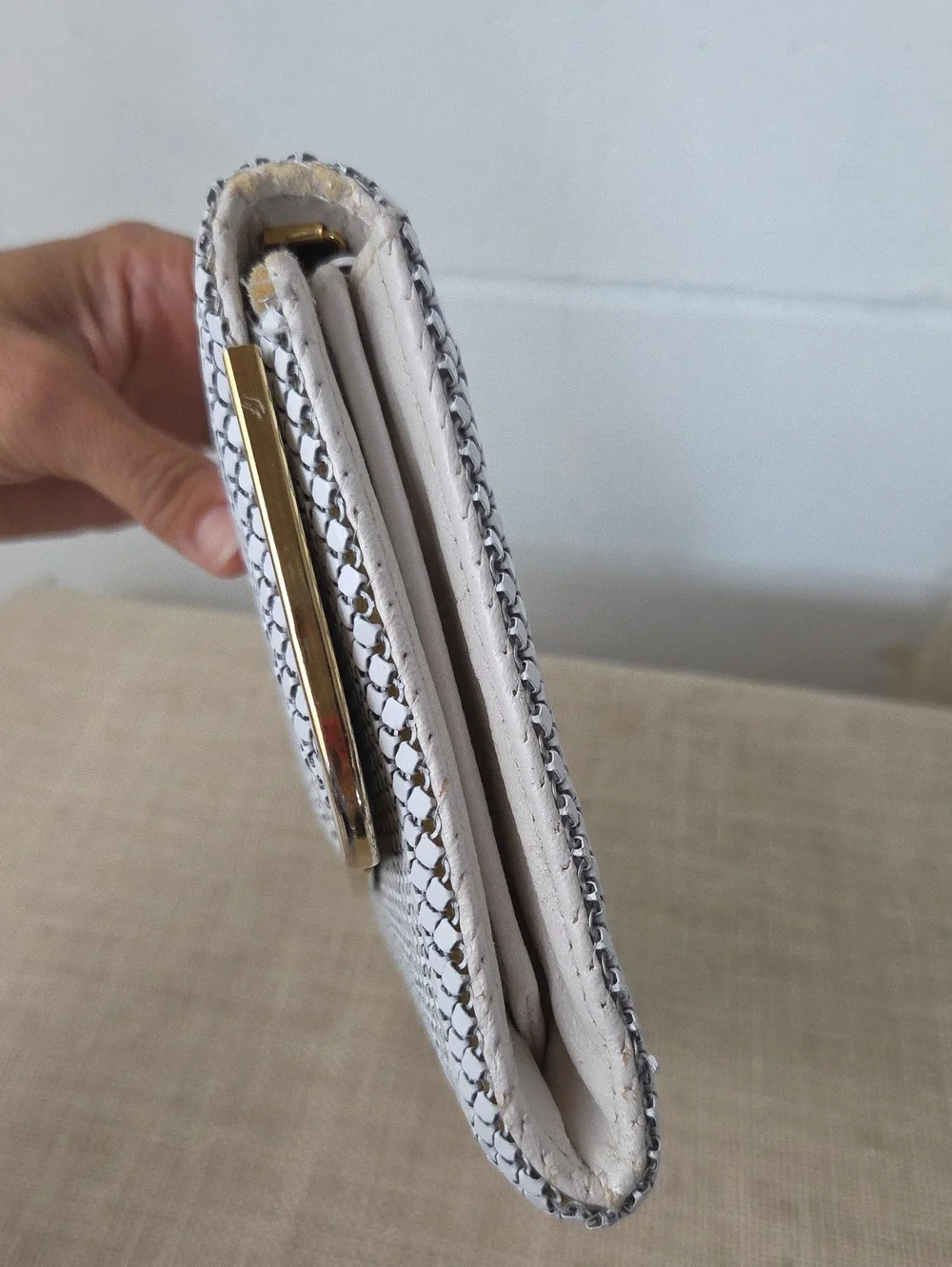 Vintage 70s white metal mesh clutch Chain Link shoulder evening bag